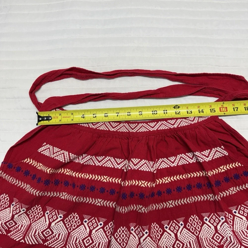 Short Chef Apron Embroidered Pockets Tie Red With White Embroidery 17